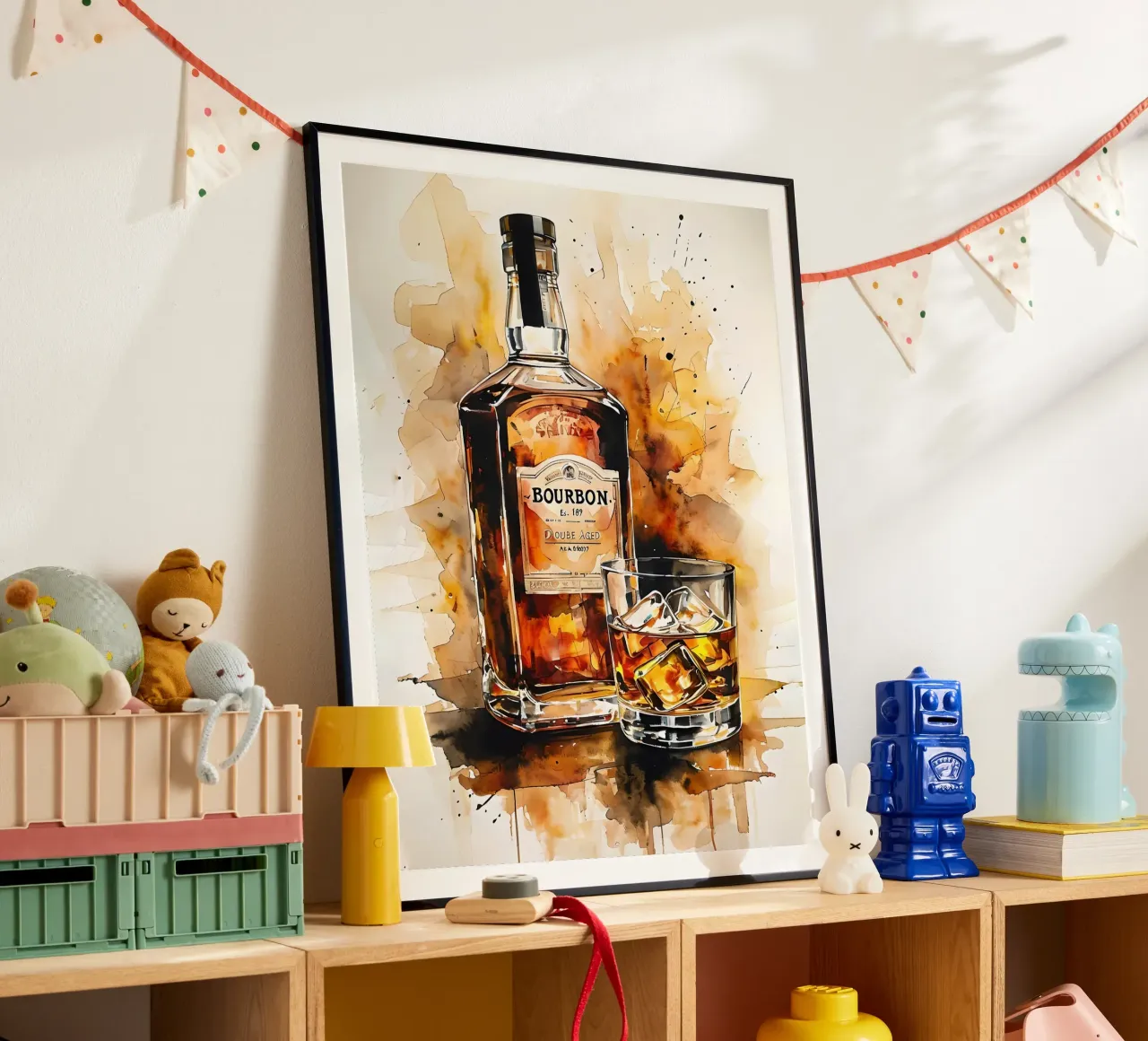 Bevanda al bourbon dipinto ad acquerello poster con telaio in alluminio da 🎁 ARTVI-SHOP