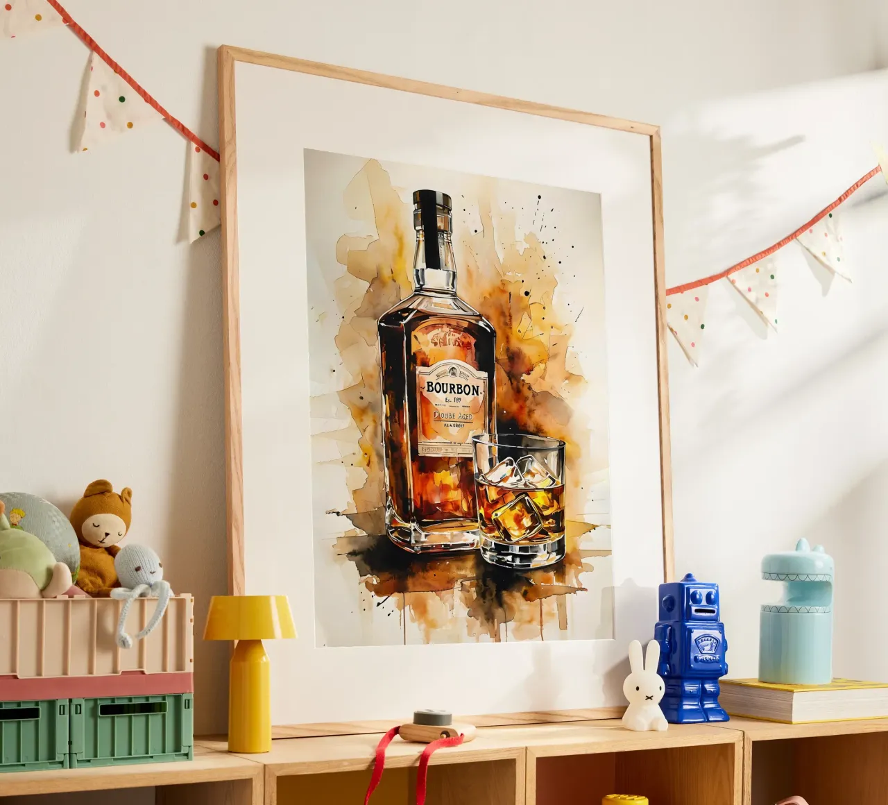 Bevanda al bourbon dipinto ad acquerello poster con telaio in alluminio da 🎁 ARTVI-SHOP