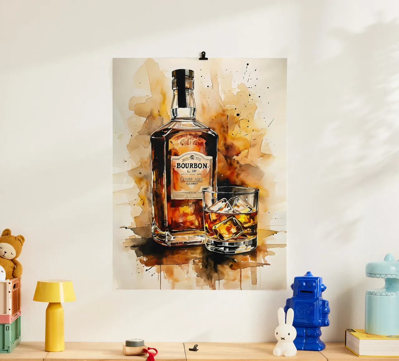 Bevanda al bourbon dipinto ad acquerello poster con telaio in alluminio da 🎁 ARTVI-SHOP