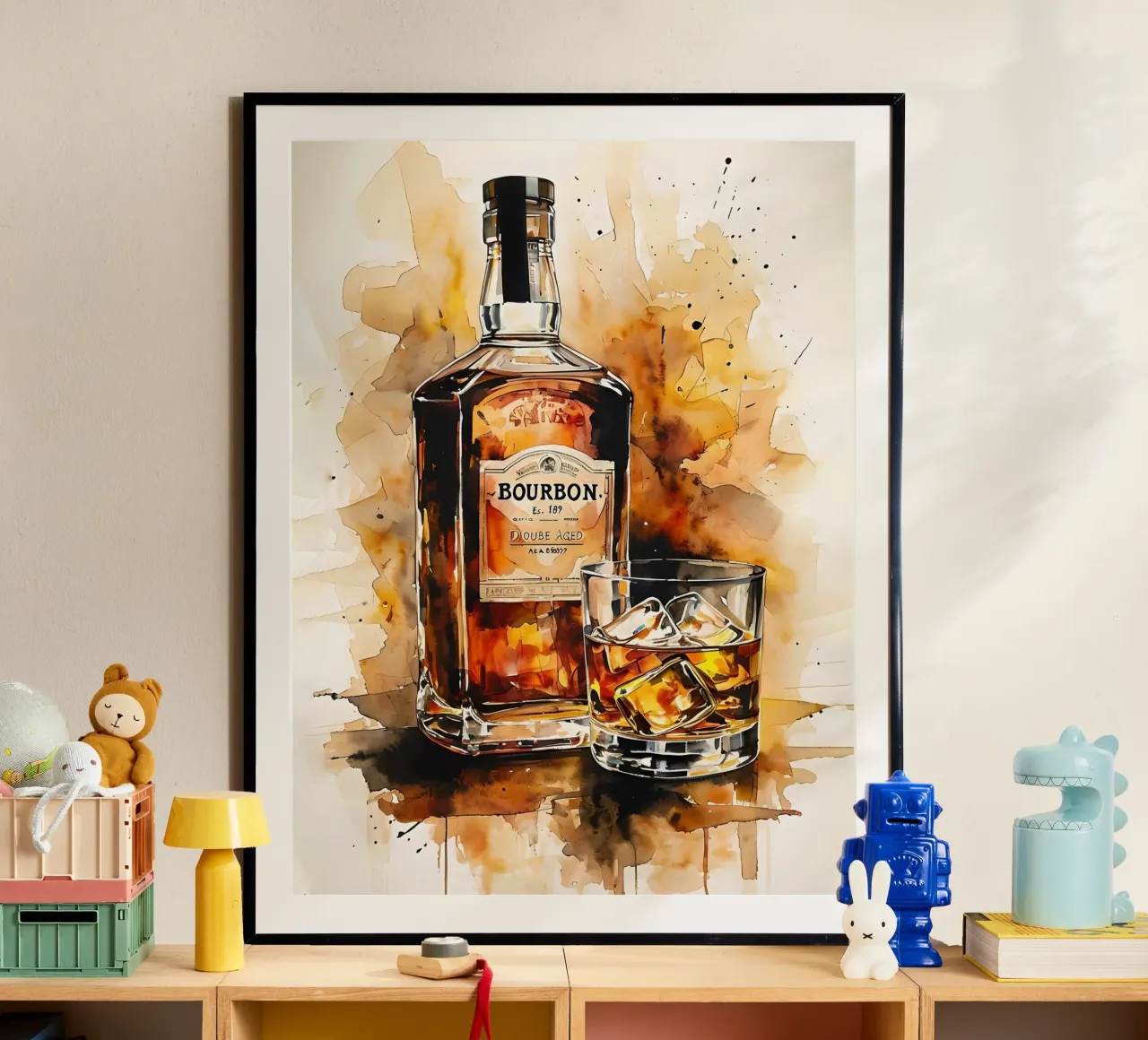 Bevanda al bourbon dipinto ad acquerello poster con telaio in alluminio da 🎁 ARTVI-SHOP
