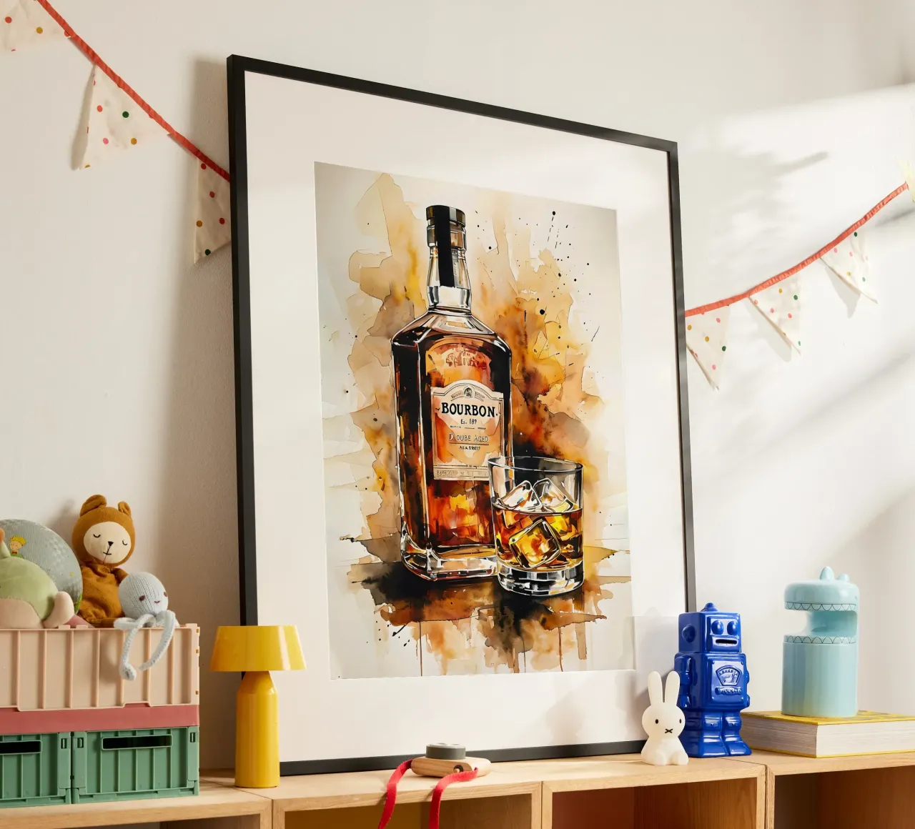 Bevanda al bourbon dipinto ad acquerello poster con telaio in alluminio da 🎁 ARTVI-SHOP