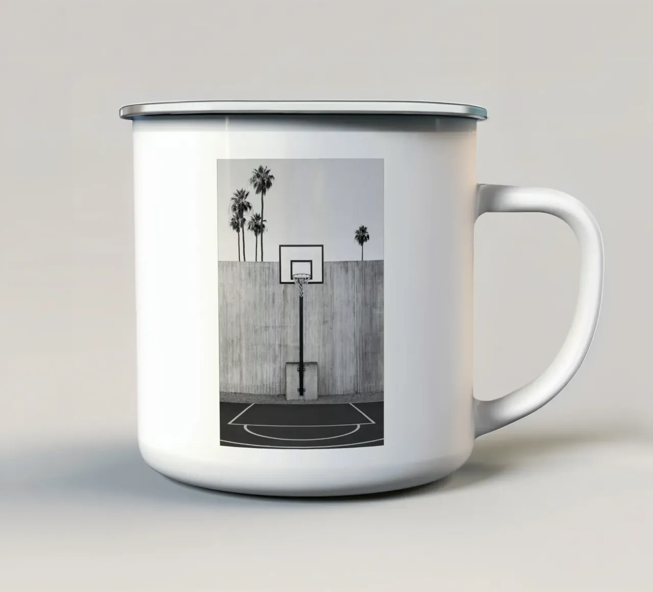 basketball BW enamel mug by Amber Hughes