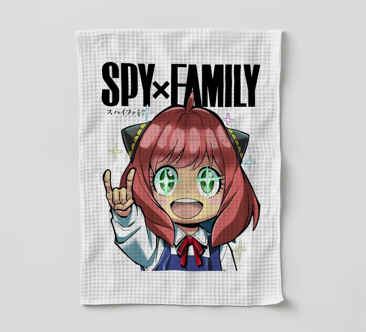 Spy X Family Anya tea towel by https://www.juniqe.com/uk/shop/Henndraws