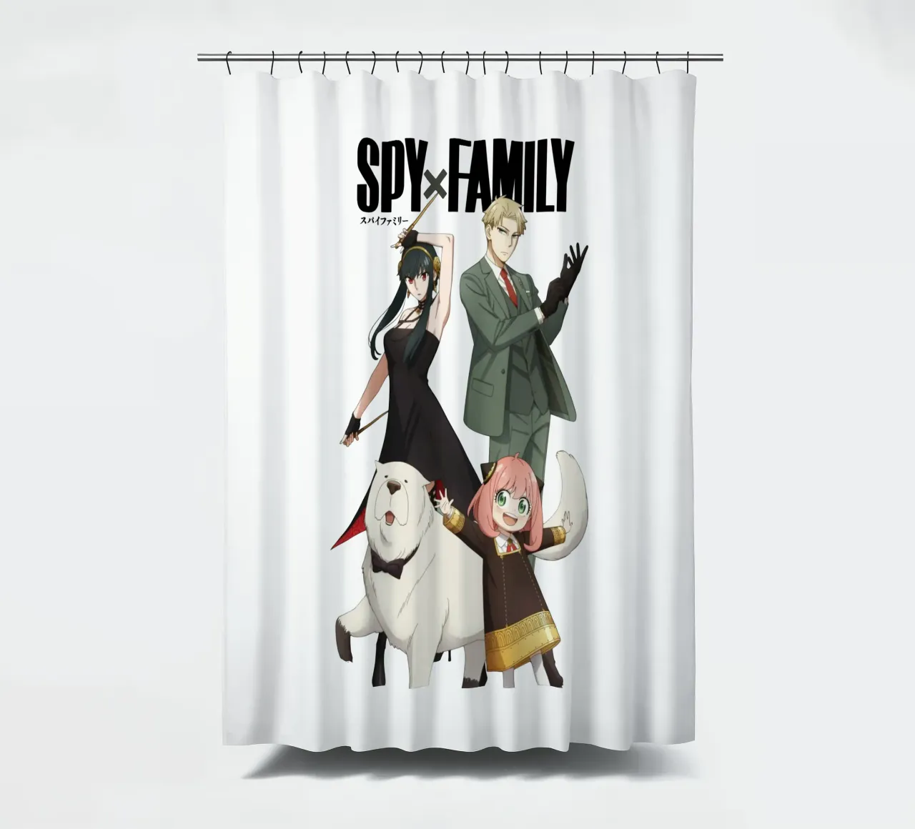 Spy X Family And Pets shower curtain by https://www.juniqe.com/uk/shop/Henndraws