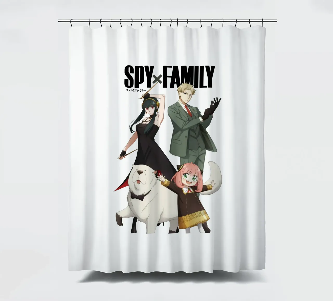 Spy X Family And Pets shower curtain by https://www.juniqe.com/uk/shop/Henndraws