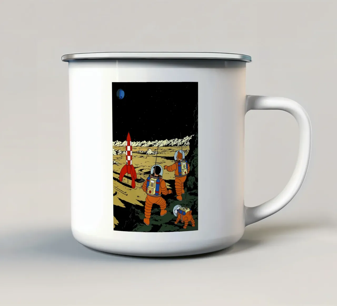 Tintin esplora la luna tazza in smalto da Kango Studios