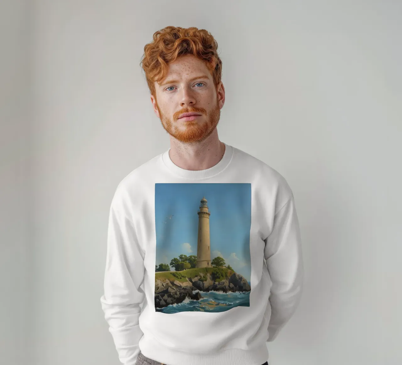 Phare à flanc de falaise avec vue sur l'océan sweat de DesignDoodle