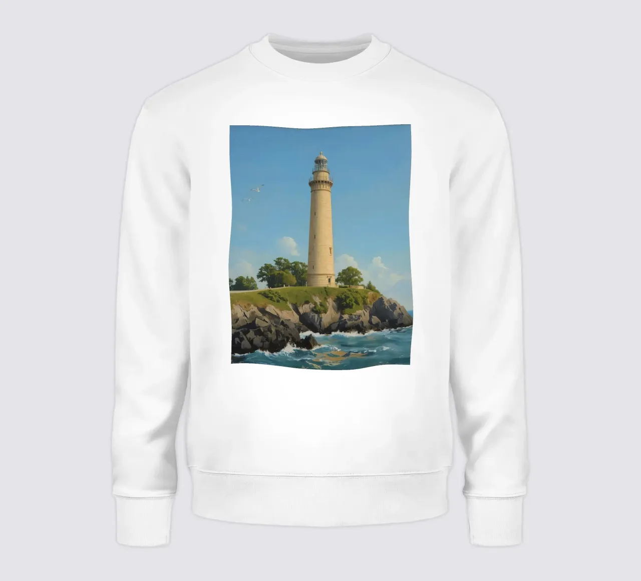 Phare à flanc de falaise avec vue sur l'océan sweat de DesignDoodle
