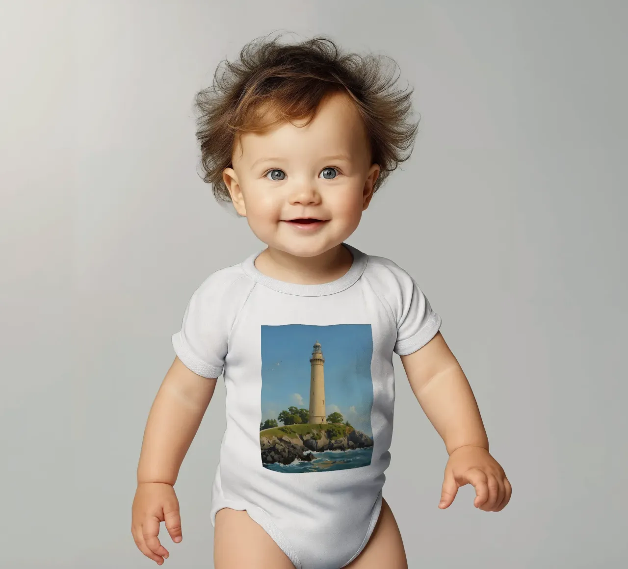 Faro sulla scogliera con vista sull'oceano body neonato maniche corte da DesignDoodle