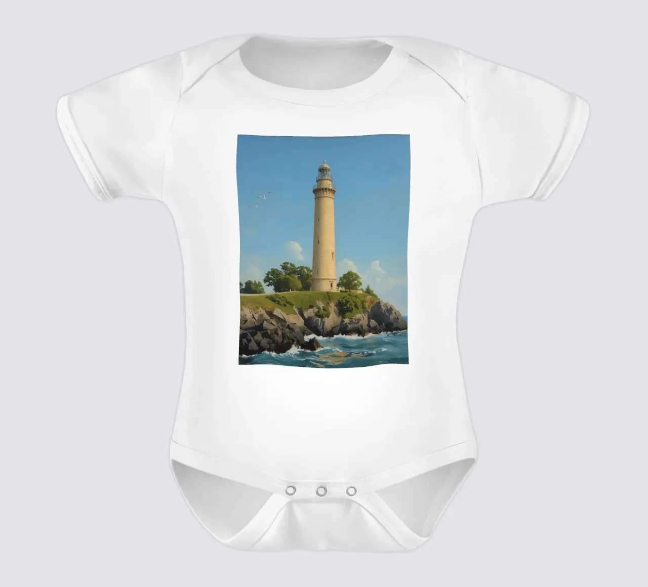 Faro sulla scogliera con vista sull'oceano body neonato maniche corte da DesignDoodle