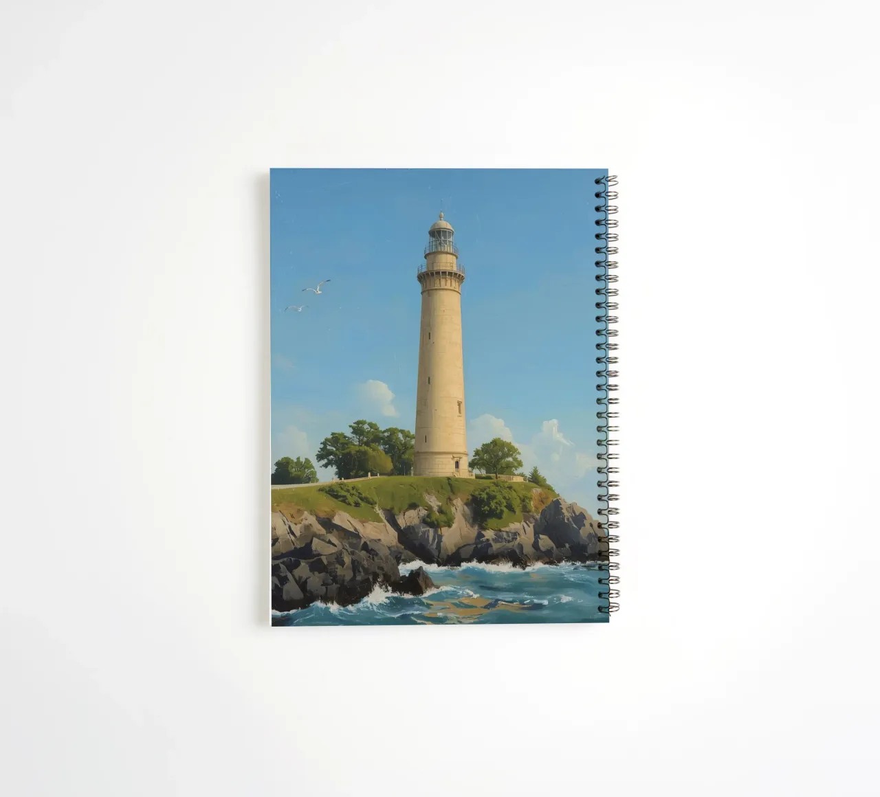 Lighthouse on Cliffside with Ocean View spiral notebook by DesignDoodle