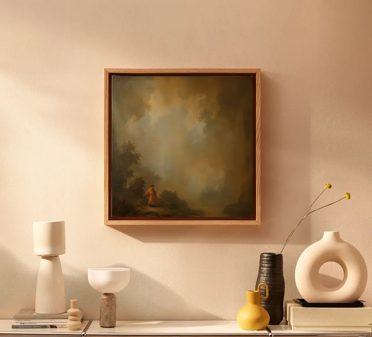 Man in Landscape with Clouded Sky Painting canvas with Floater frame by DesignDoodle