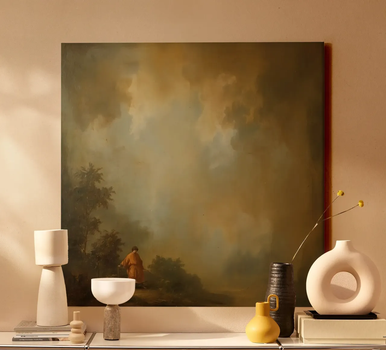 Man in Landscape with Clouded Sky Painting canvas with Floater frame by DesignDoodle