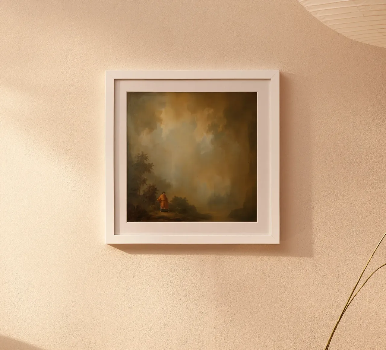Man in Landscape with Clouded Sky Painting poster with aluminum frame by DesignDoodle