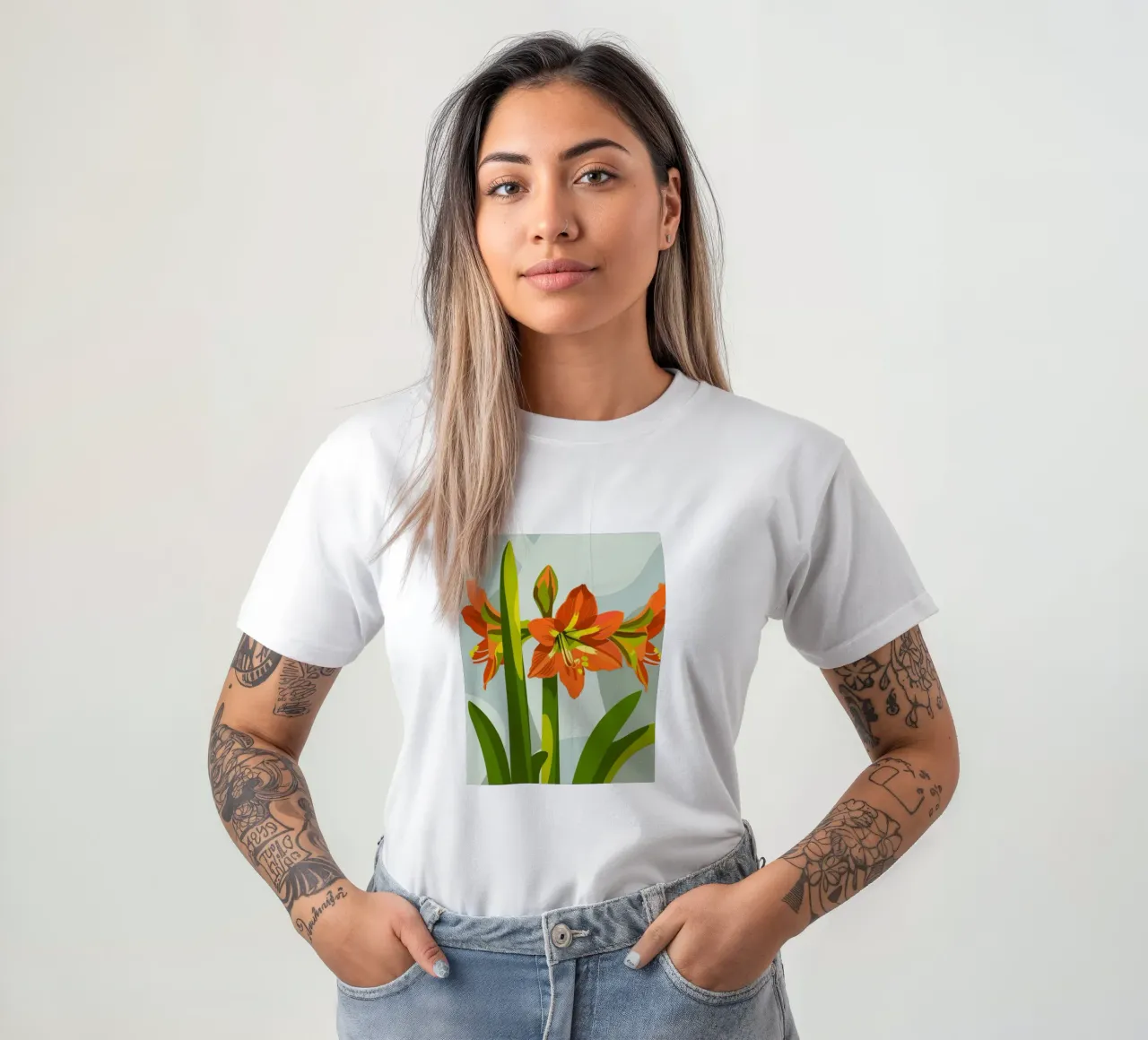 Amaryllis flower t-shirt by HAPPY SHOP