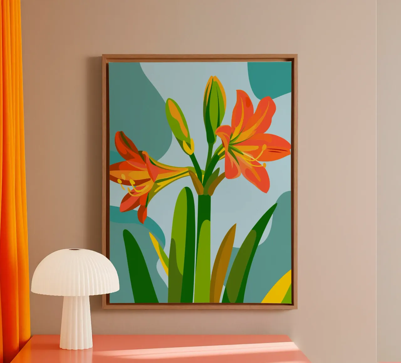 Amaryllis bloem canvas met Baklijst van HAPPY SHOP