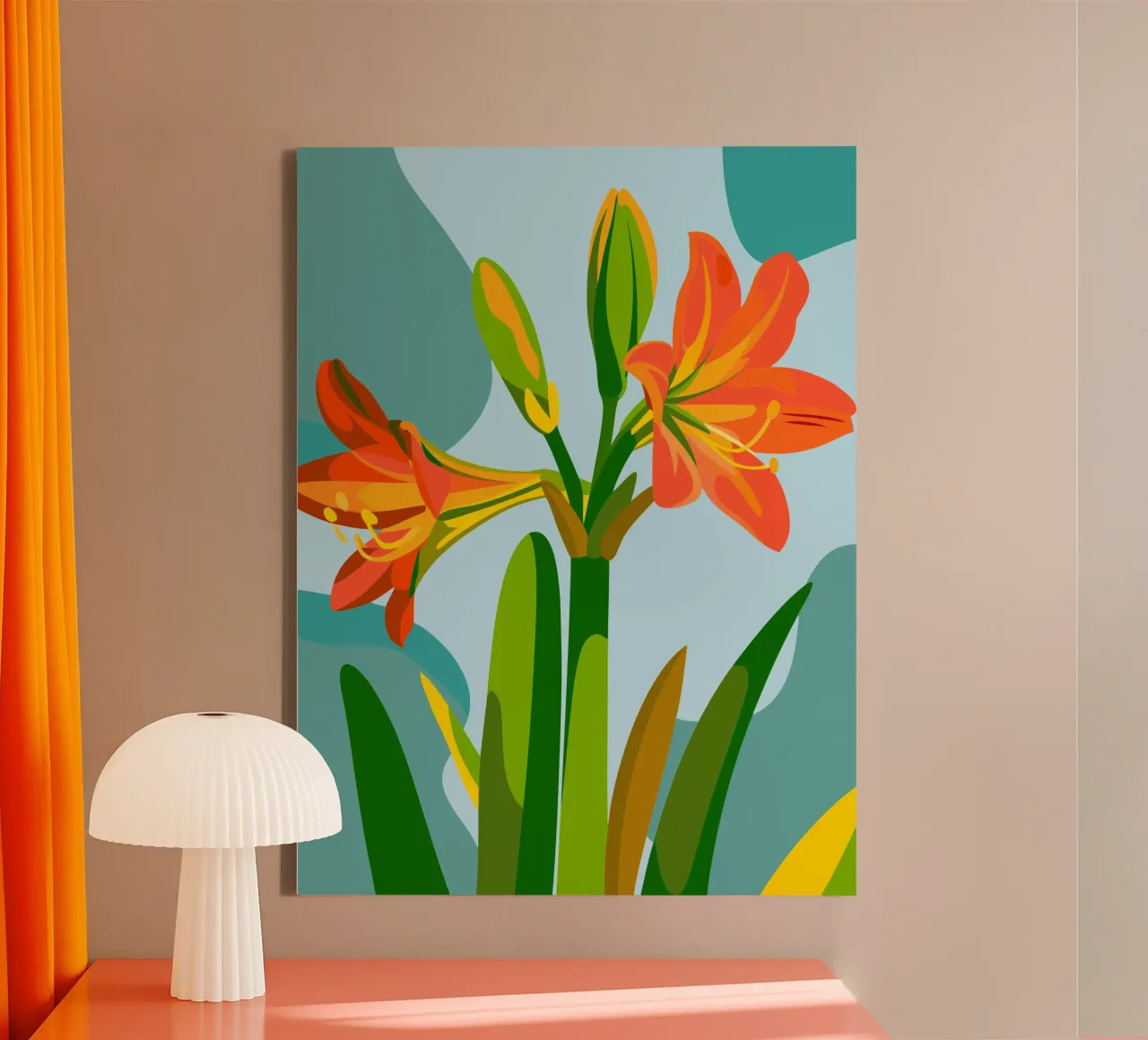 Amaryllis bloem canvas met Baklijst van HAPPY SHOP