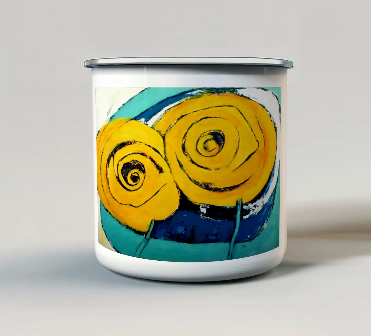 Zwei gelbe Rosen tazza in smalto da Anita Gewald