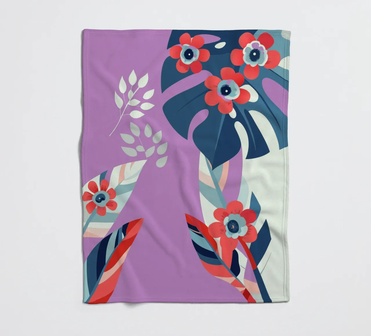 Carnations and Monstera fleece blanket by HAPPY SHOP