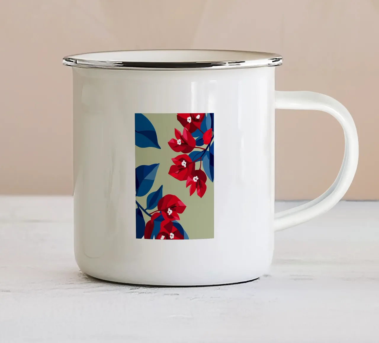 Bougenville flowers enamel mug by HAPPY SHOP