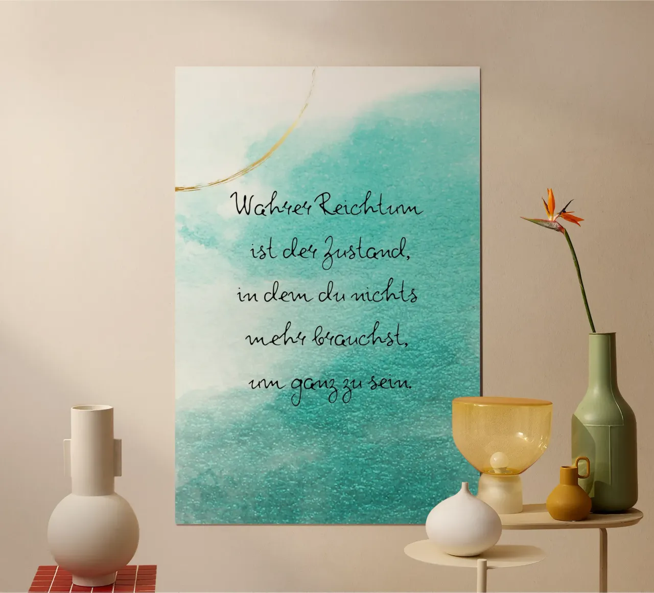 Wahrer Reichtum poster with aluminum frame by AESTHETIC VIBES by Isabel