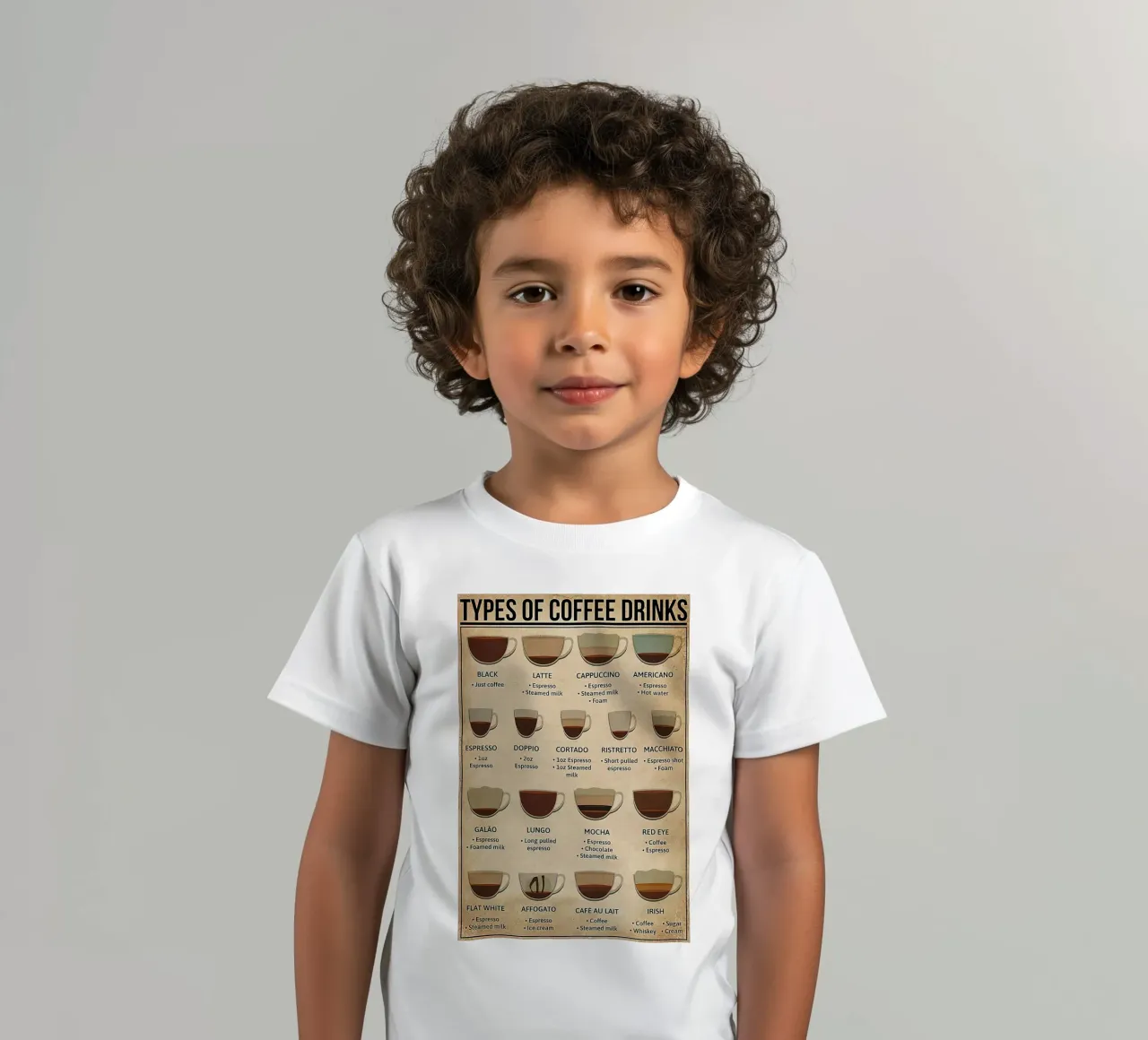 Tipi di bevande al caffè t-shirt bambini da Maritiknowled
