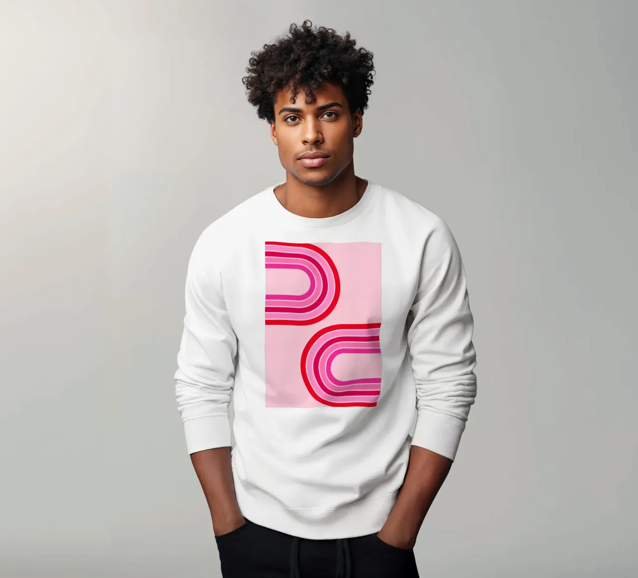 Retro Curve Lines in Bold Pink and Red Tones sweatshirt by The Art Club