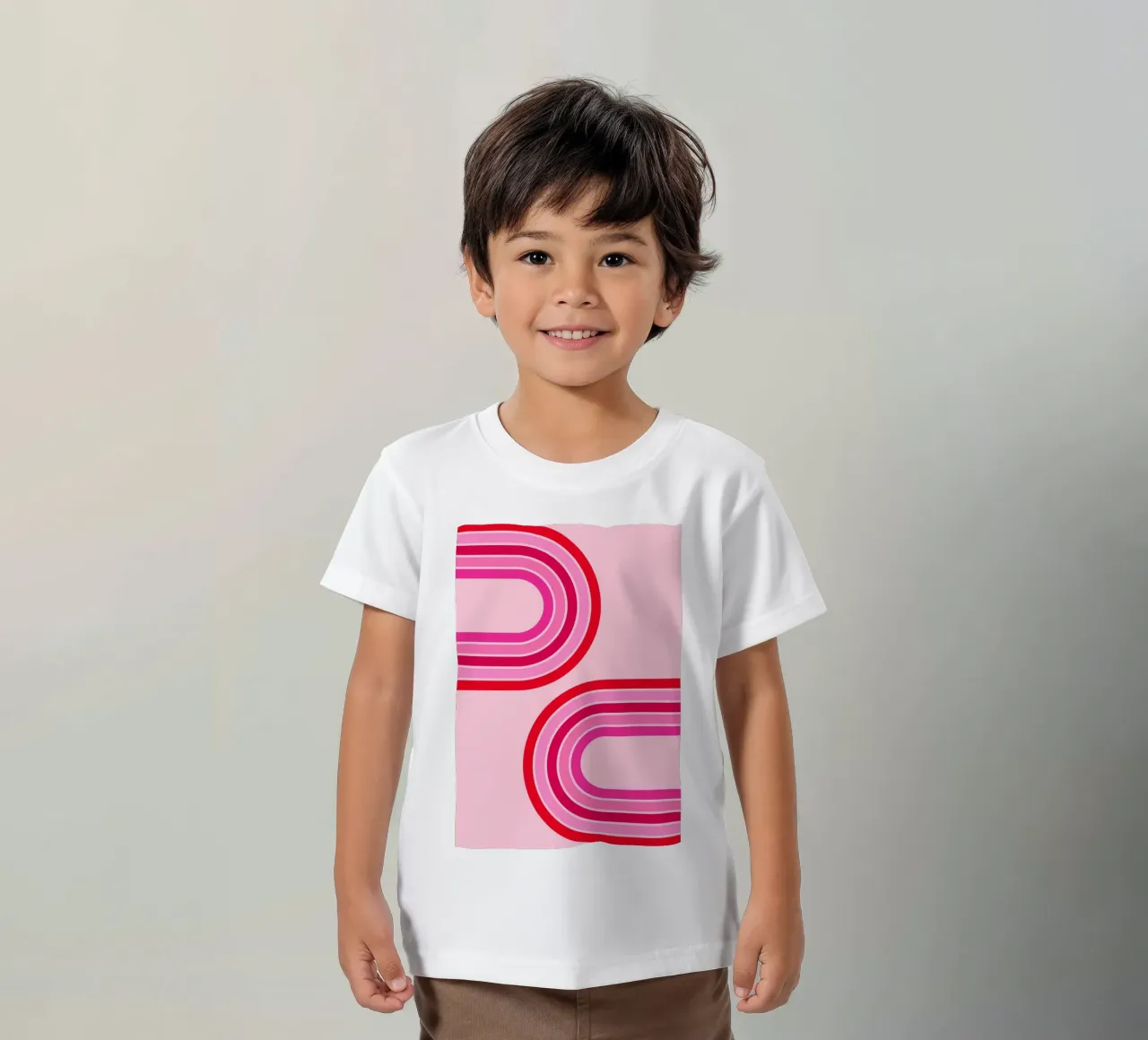 Linee curve retrò in audaci toni rosa e rossi t-shirt bambini da The Art Club