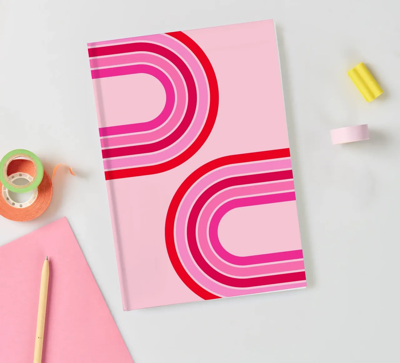 Retro Curve Lines in Bold Pink and Red Tones notebook by The Art Club