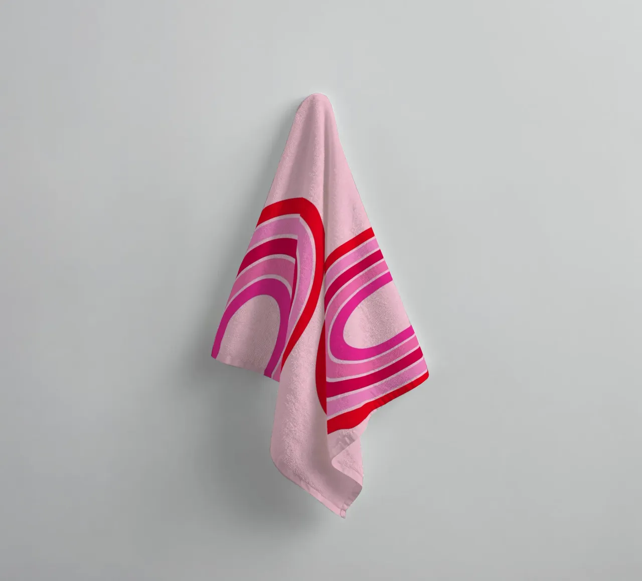 Retro Curve Lines in Bold Pink and Red Tones towel by The Art Club