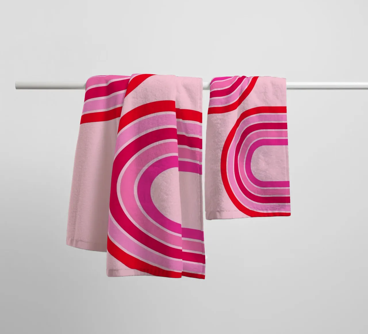 Retro Curve Lines in Bold Pink and Red Tones towel by The Art Club
