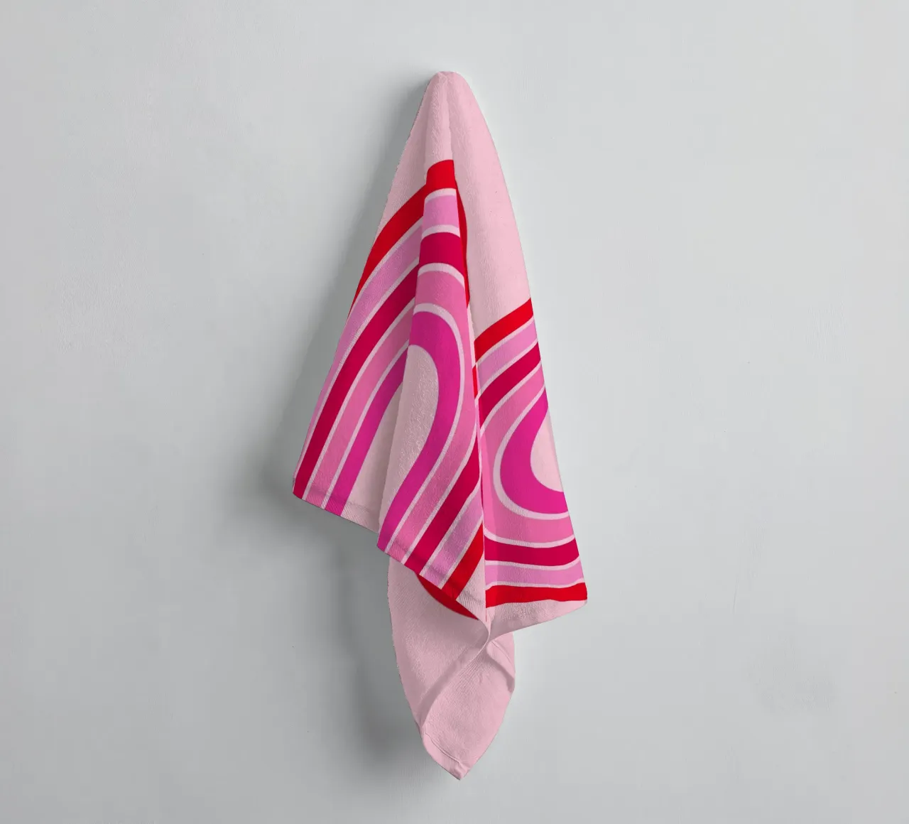 Retro Curve Lines in Bold Pink and Red Tones towel by The Art Club