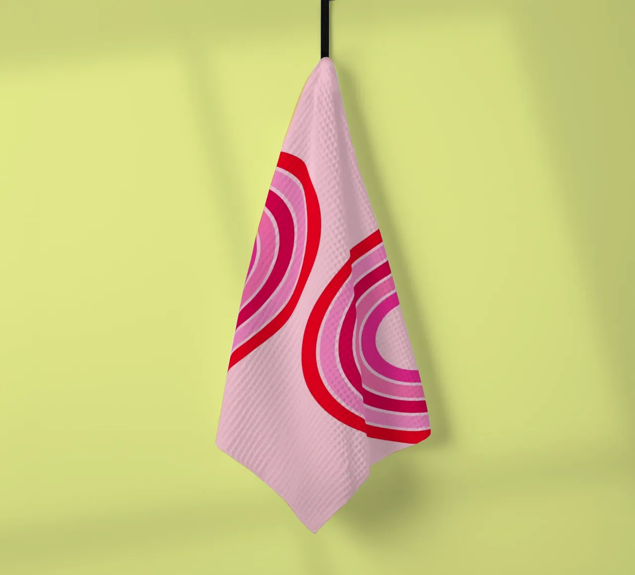 Retro Curve Lines in Bold Pink and Red Tones tea towel by The Art Club