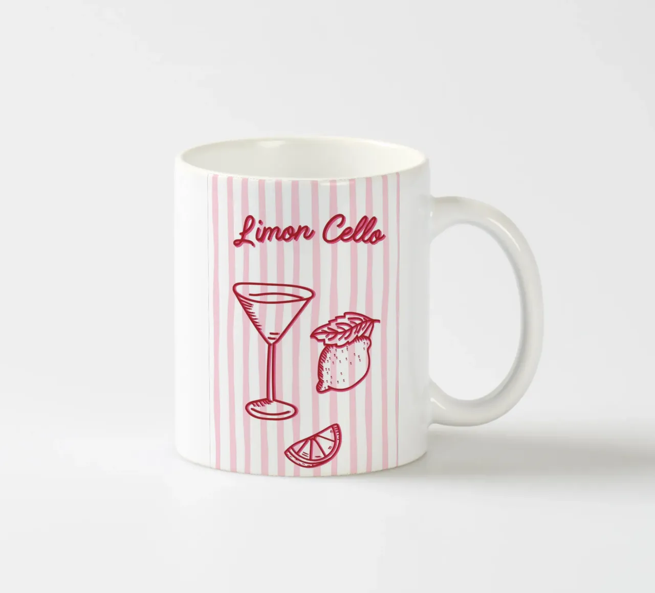 Speelse Limoncello Cocktail Illustratie in Roze op Gestreept keramische mok van The Art Club