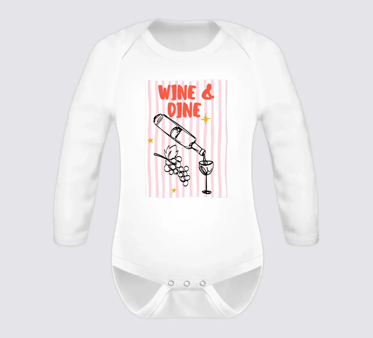 Illustrazione audace di vino e cena con strisce rosa e uva body neonato maniche lunghe da The Art Club