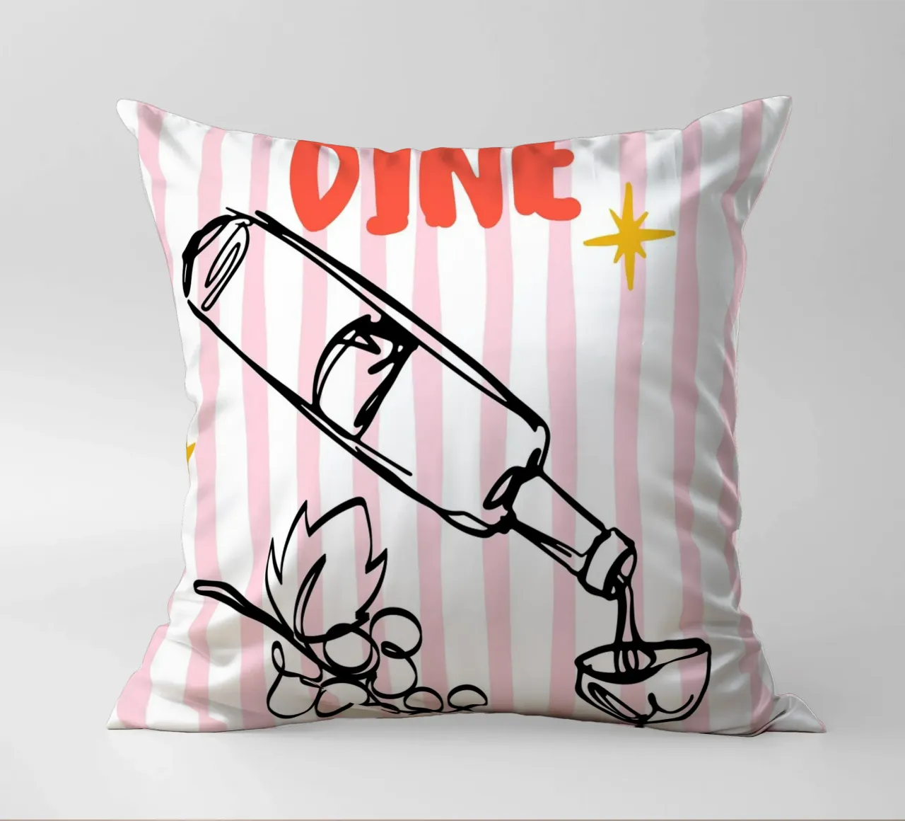 Illustrazione audace di vino e cena con strisce rosa e uva cuscino da The Art Club