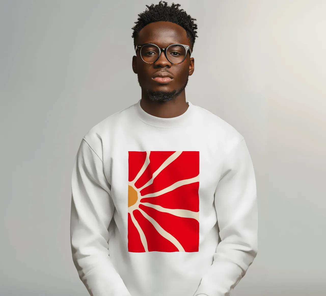 Audace fiore astratto in rosso e arancione con linee organiche felpa da The Art Club