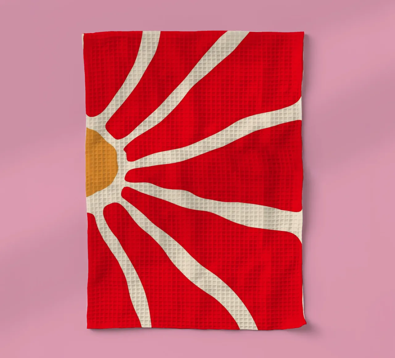 Audace fiore astratto in rosso e arancione con linee organiche canovaccio da cucina da The Art Club