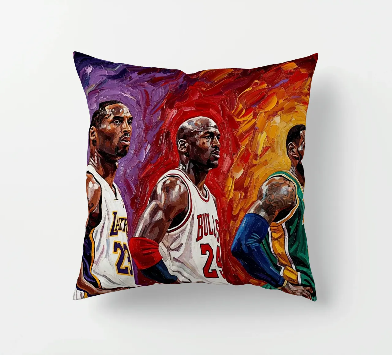 Kobe, Jordan, LeBron: una schiacciata in stile Van Gogh cuscino da willtahuyshop