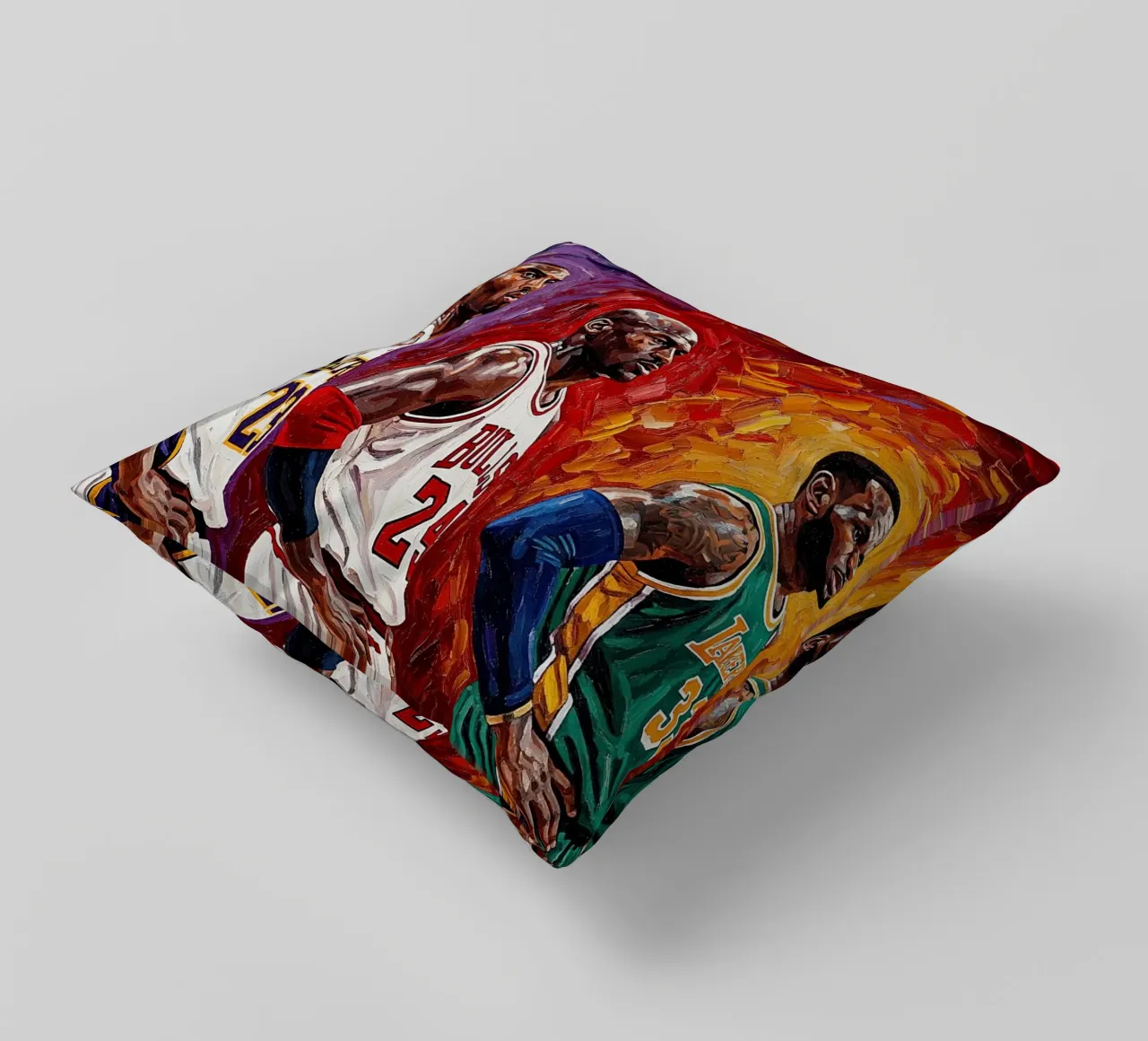 Kobe, Jordan, LeBron: una schiacciata in stile Van Gogh cuscino da willtahuyshop