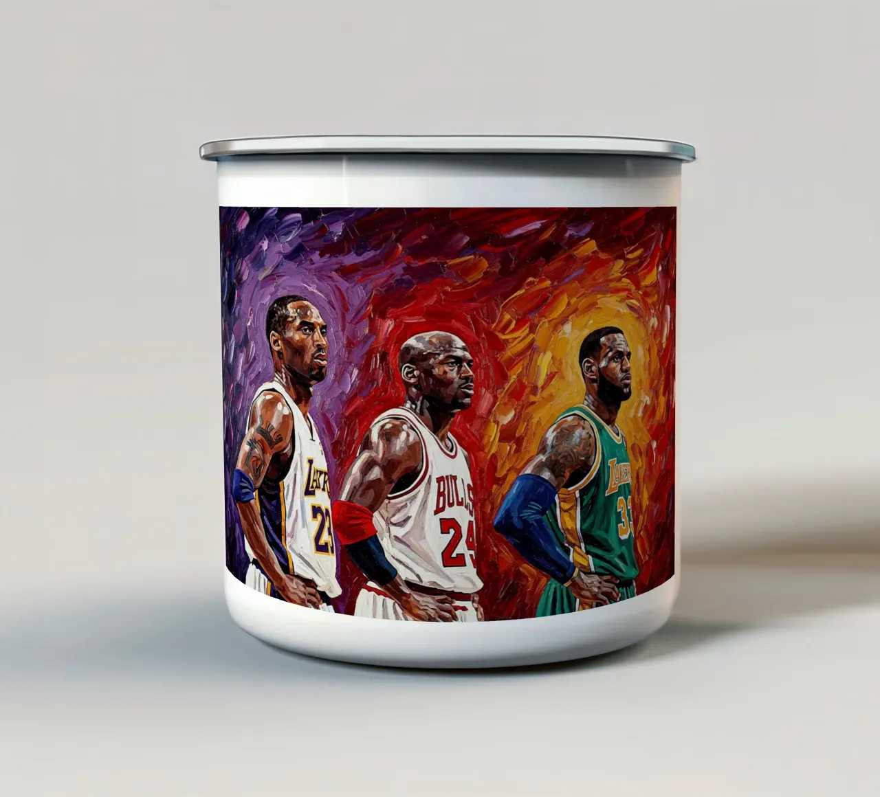 Kobe, Jordan, LeBron: una schiacciata in stile Van Gogh tazza in smalto da willtahuyshop