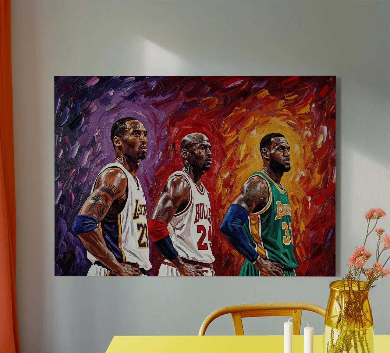 Kobe, Jordan, LeBron: una schiacciata in stile Van Gogh plexiglass da willtahuyshop