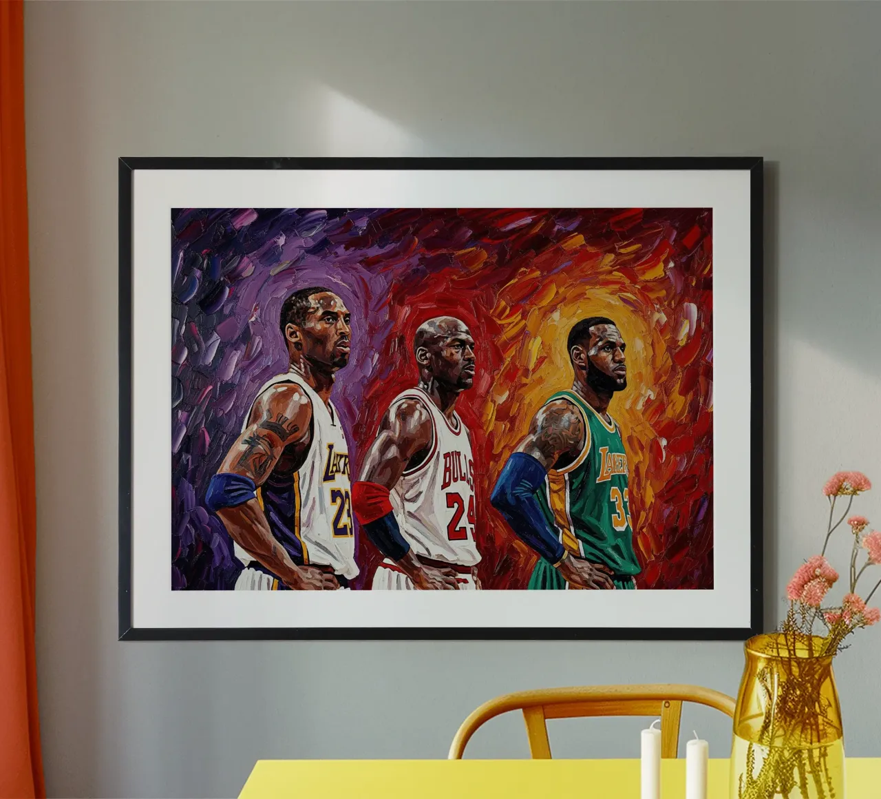 Kobe, Jordan, LeBron: una schiacciata in stile Van Gogh carta hahnemühle da willtahuyshop