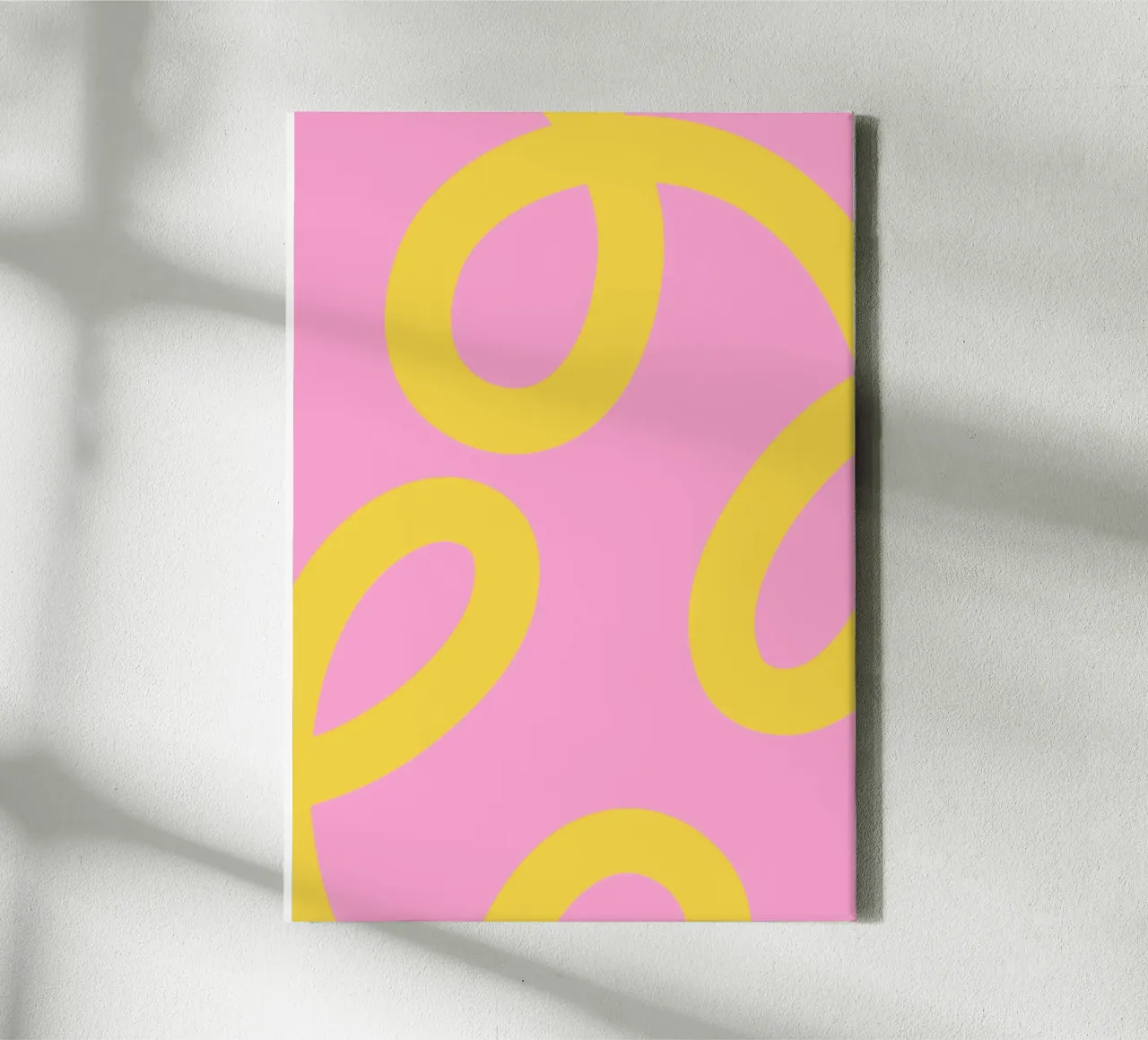 Playful Yellow Swirl Pattern on Pink Background canvas with Floater frame by The Art Club