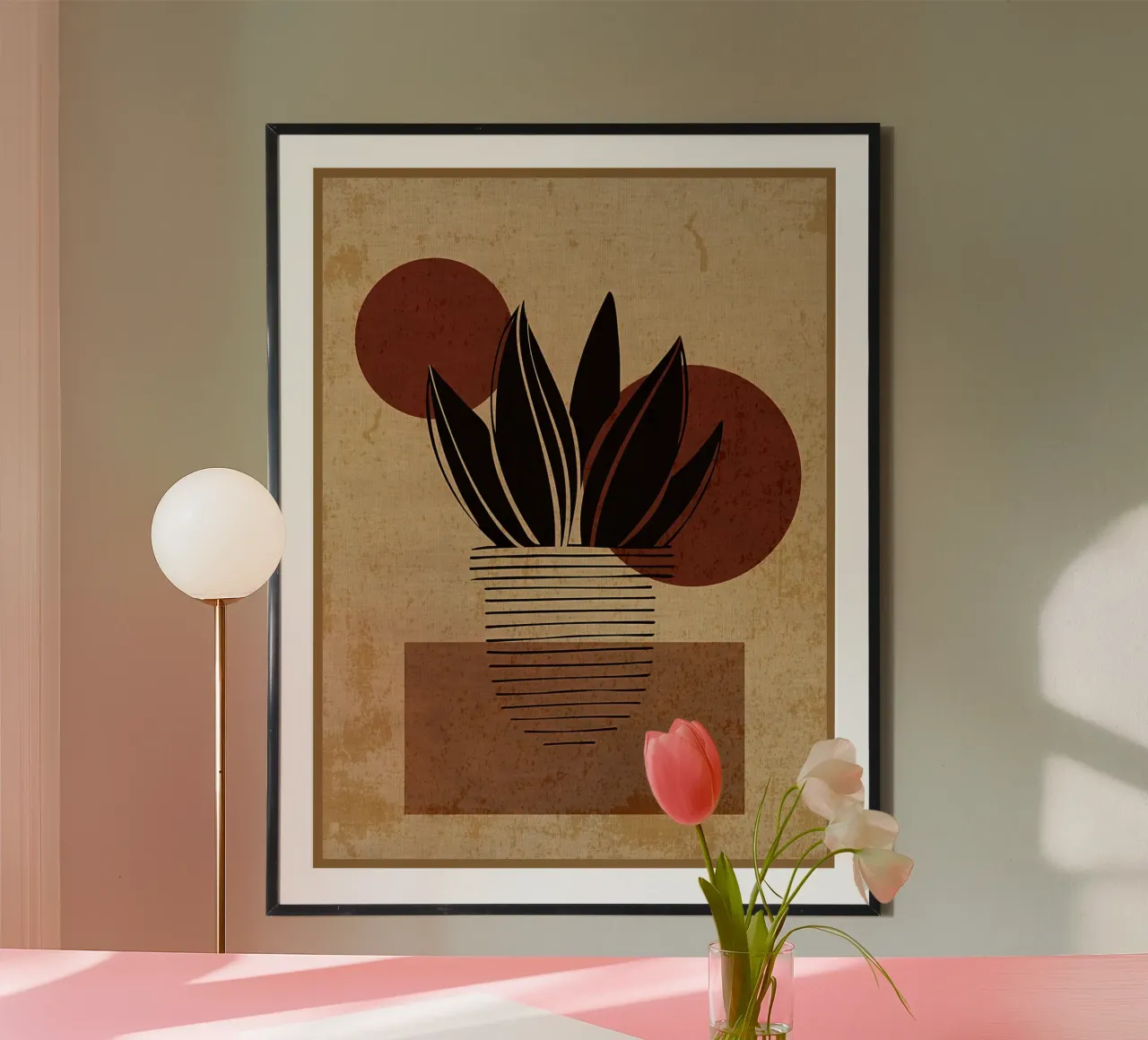 Abstract botanical plants poster with wooden frame by Edson Studio