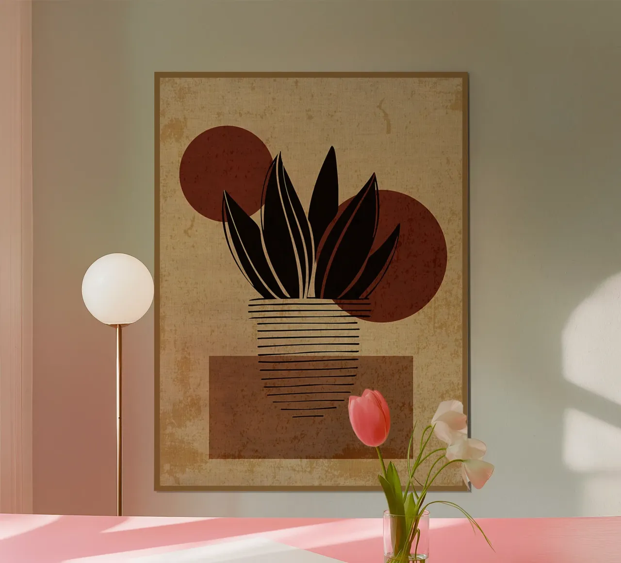 Abstract botanical plants poster with wooden frame by Edson Studio