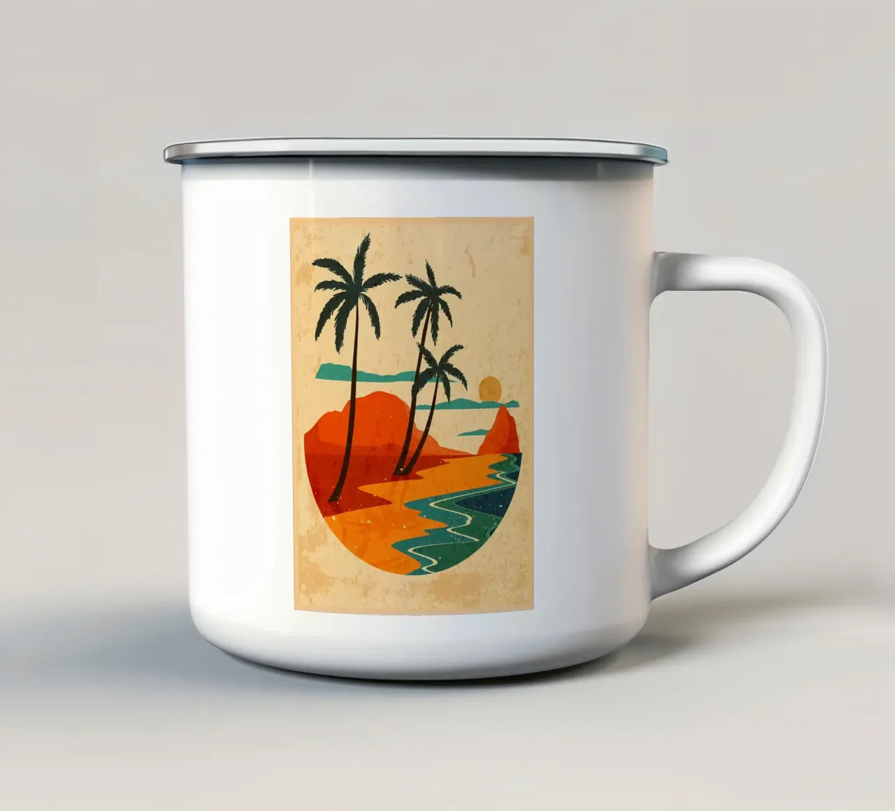 Poster per il tramonto sulla spiaggia tazza in smalto da Edson Studio