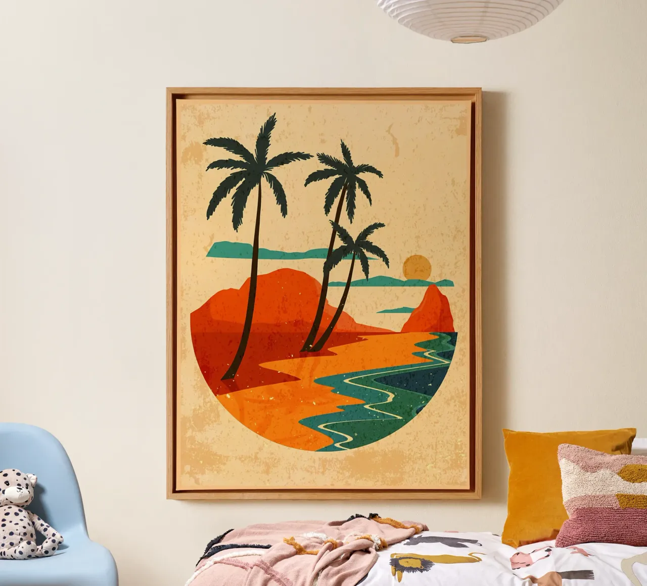 Strand Zonsondergang Poster canvas met Baklijst van Edson Studio