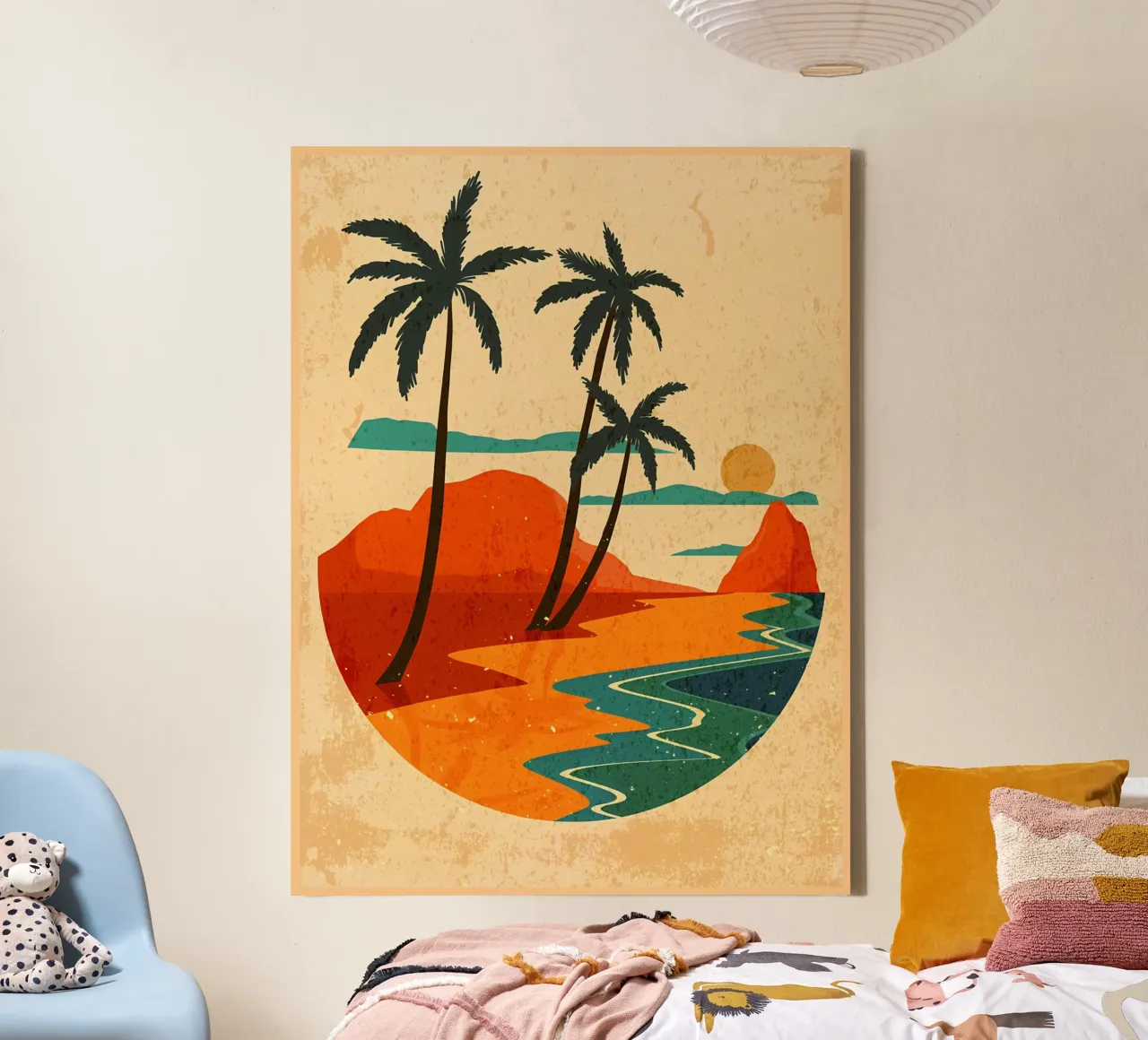 Strand Zonsondergang Poster canvas met Baklijst van Edson Studio