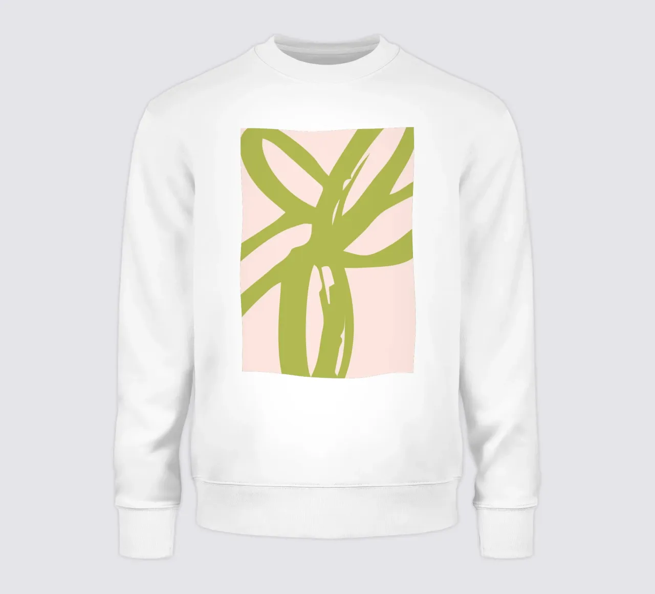 Organic Green Brushstroke Design on Soft Beige Background sweatshirt by The Art Club